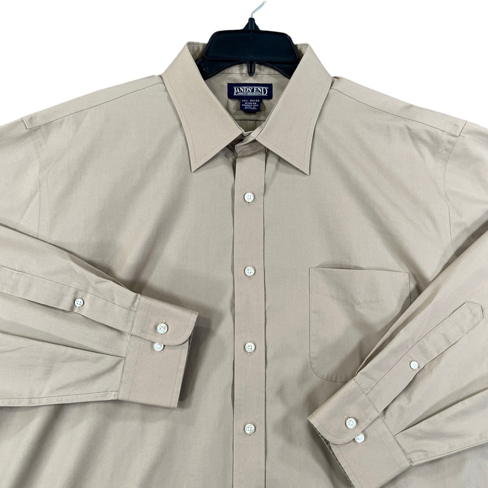 Lands End Shirt Mens 17.5 Tan Wrinkle Free Long Sleeve Office